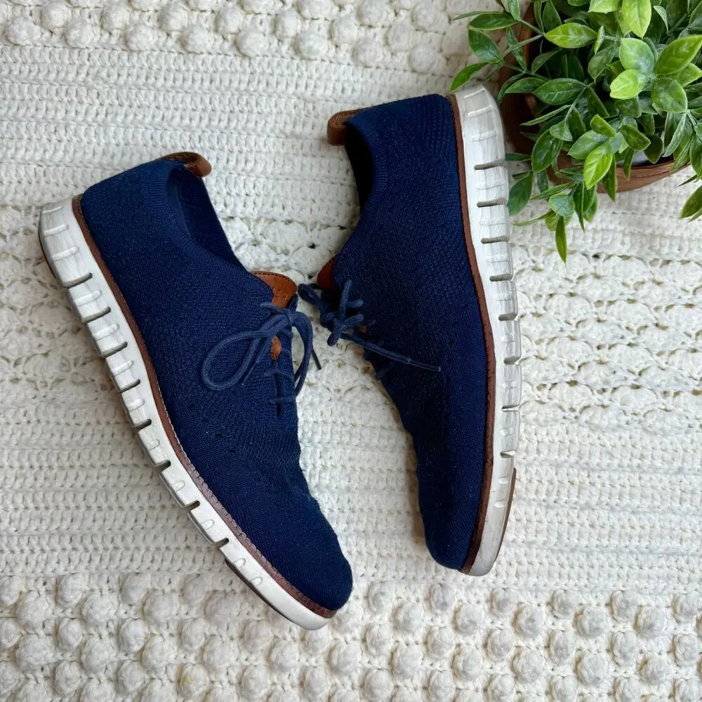 COLE HAAN 2.ZEROGRAND C24947 Stitchlite Oxford Blue Knit Leather Accents Size 10